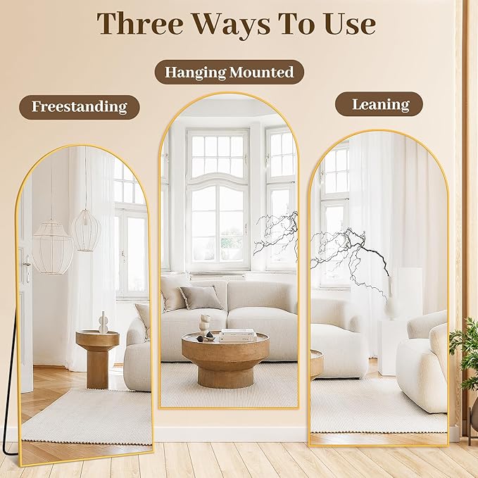 Suidia Arched Full Length Mirror, 72"x44" Floor Mirror Freestanding, Floor Standing Full Body Mirror with Stand for Bedroom, Hanging Leaning Mounted for Living Room Cloakroom, Gold