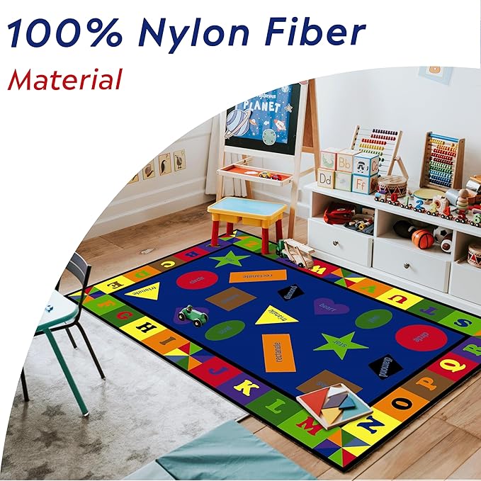 KIDCARPET.COM Shapes & Alphabets - Bright Rectangle Classroom Rug | Bordered Area Rug for Preschool Daycare Learning, 7'6" x 12'