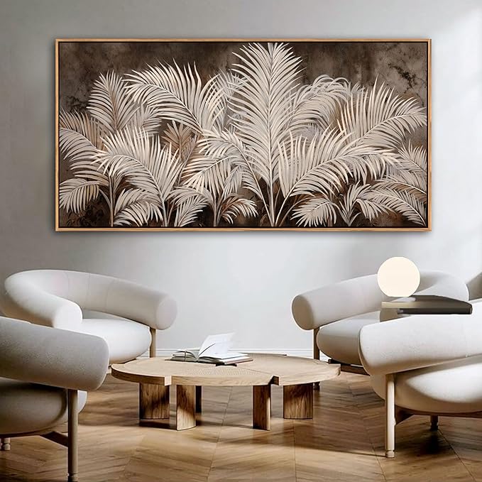 Boho Wall Art in Modern Brown, Minimalist Canvas Artwork for Living Room,Framed Large Wall Art for Bedroom Wall Decor - Textured Decorative Neutral Wall Pictures 29×58IN