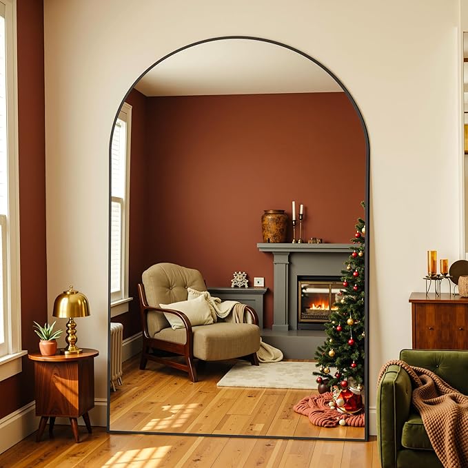 Full Length Mirror, 82"x44" Arched Full Body Mirror, Oversized Floor Mirrors, Leaning Free Standing Mirrors, Hanging Mounted Large Mirrors for Bedroom Dressing Room, Cloakroom, Black