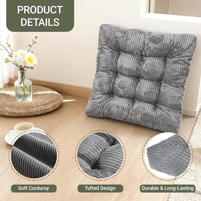 Meditation Floor Pillow Set of 2,Memory Foam Meditation Floor Cushions for Adults Sitting, Large Square Thickened Seat Cushion for Yoga, Tatami Living Room (2, Dark Grey)