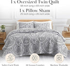 Southshore Fine Living, Inc. Farmhouse Bedding Quilt Set, Twin XL Coverlet, Oversized Quilt, Summer Coverlet, Lightweight Bedspread 2-Piece Set with One Matching Pillow Sham, Twin/XL Quilts, Black