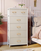 Crestlive Products Dresser for Bedroom Tall Skinny Dresser Storage Tower - Sturdy Steel Frame, Wood Top, Fabric Bins, Wood Handles - Organizer Unit for Entryway, Hallway, Closets - 6 Drawers (Beige)
