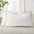 decorUhome Spring Chenille Soft Cozy Throw Pillow Covers 12x20 Set of 2, Modern Farmhouse Boho Velvet Decorative Pillow Cases with Stitched Edge for Couch Sofa Bed Home Decor, Cream White