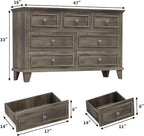 GarveeHome Grey Dresser for Bedroom, 7 Drawer Dresser, Wooden Chest of Drawers with Deep Drawers, 47 in Long Dressers TV Stand, Modern Dressers Organizer with Vintage Handle for Living Room, Hallway
