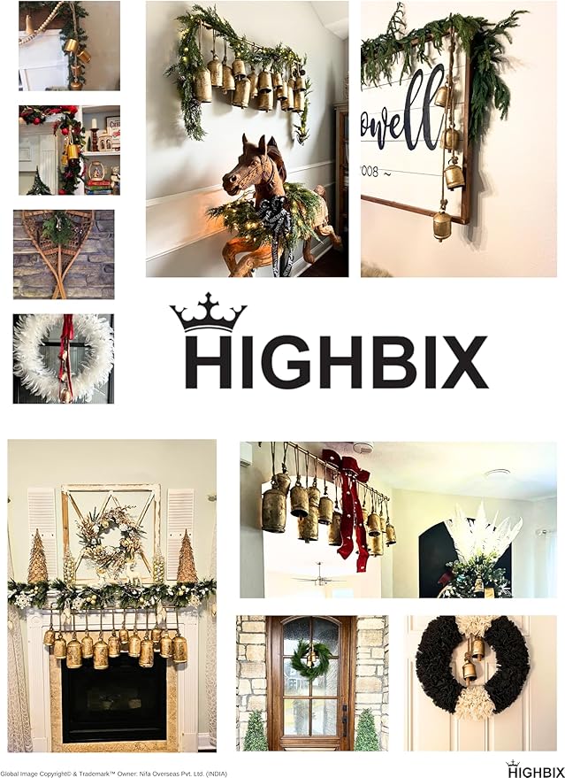 HIGHBIX Shabby Chic Hanging Bells Cluster – Rustic Handmade Metal Bell Décor for Wall, Door, Garden, or Festive Decoration (1, Heart Cone)