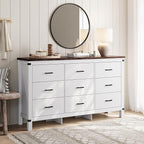 LINSY HOME Dresser for Bedroom with 9 Drawers, 59” Wide Chest with Deep Drawer, Modern Farmhouse Dresser TV Stand with Metal Handles, Wood Storage Cabinet for Closet, Living Room, Hallway, Off White