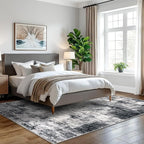 IOHOUZE Modern Abstract Area Rugs 5x7 Ft Washable Rugs for Living Room, Non Slip Dining Room Rug, Printed Faux Wool Rugs for Bedroom, Floor Carpet for Office Nursery Playroom, Black Grey