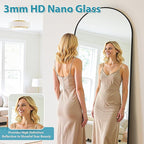 Full Length Mirror, 78"x38" Oversized Floor Mirror Freestanding, Full Body Mirror Floor Standing Mirrors with Stand, Hanging Mounted Mirrors for Bedroom Living Room, Black, Arched Style