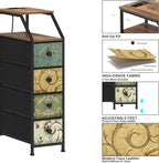 Tohomeor Narrow Dresser Tall Skinny Storage Tower Vertical Slim Chest of Drawers with Charging Station Small Nightstand Side Table for Bedroom, Bathroom, Small Spaces (Retro Flower, 4 Drawers)