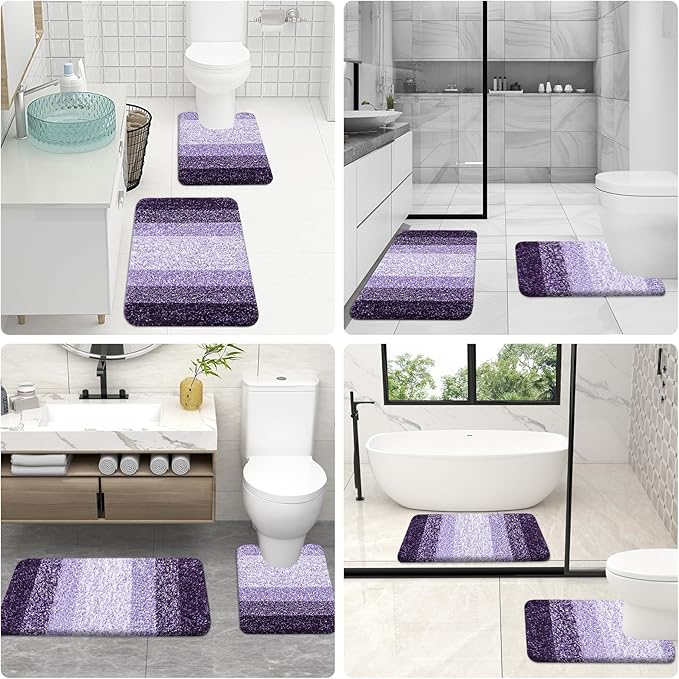 OLANLY Bathroom Rug Set 2 Piece, Soft Absorbent Microfiber Bath Rug Set, Non-Slip, Machine Wash Dry, Plush Shaggy Bath Mats for Bathroom (30"x20"+24"x16", Violet)