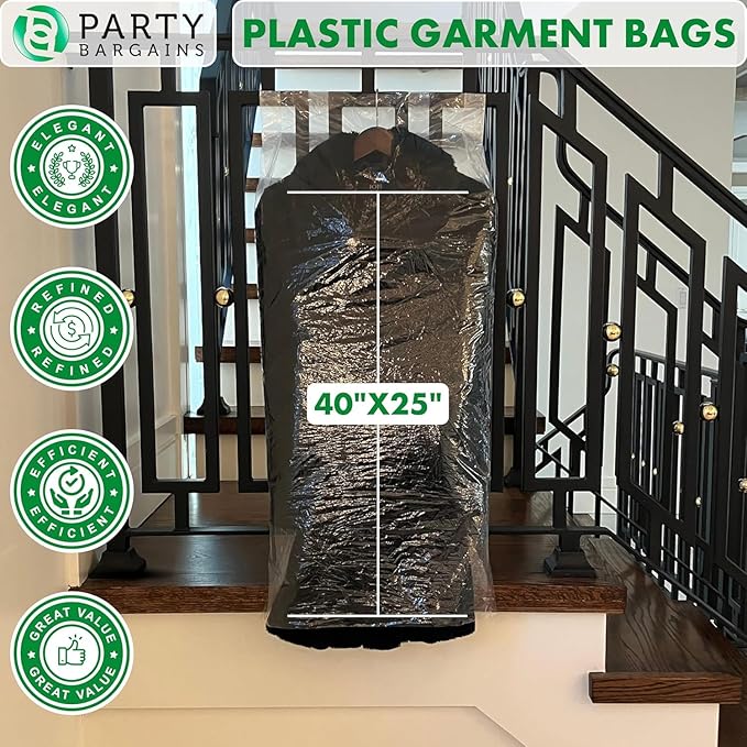Party Bargains 40x25 Inch Clear Plastic Garment Bags, 50 Pack