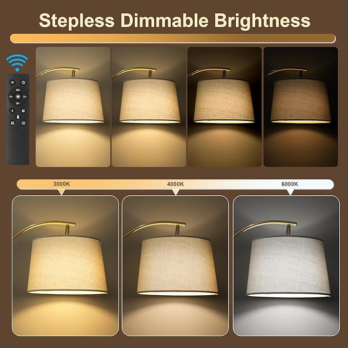 63" Wood Floor Lamp for Living Room Dimmable Standing Lamp with Remote & Foot Switch, 3 Color Temperatures Tall Lamp Mid Century Modern Floor Lamp for Bedroom Office, 9W Bulb Included, Natural Wood