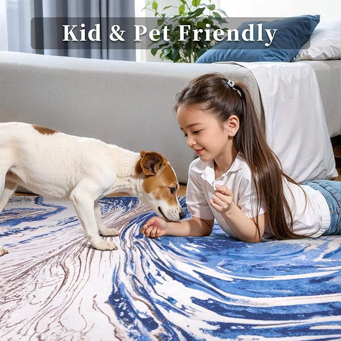 Ciicool Modern Abstract Area Rug 2x3 Washable Small Soft Entryway Rugs, Blue Brown Non-Slip Low Pile Throw Entry Rug, Foldable Kitchen Bathroom Rugs Floor Carpet for Entrance Bedroom Indoor Doormat