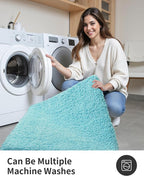 ILANGO Teal Bathroom Rugs 32" × 20" Non Slip & Super Absorbent Extra Thick Soft, Washable Bath Mat for Floor, Microfiber Plush Shaggy Bath Rug with Rubber for Bathtub Shower Room Sink
