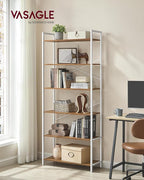 VASAGLE 6-Tier Bookshelf, Bookcase with Steel Frame, Book Shelf for Living Room, Home Office, Study, 11.8 x 31.5 x 73.2 Inches, Industrial Style, Honey Brown and Cloud White ULLS082K01