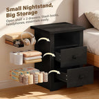 JUMMICO Farmhouse Nightstands, End Table with 2 Storage Drawers and Open Shelf, Rustic Bedside Table for Bedroom, Living Room(2, Black)