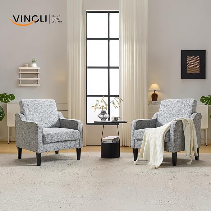 VINGLI Accent Chair for Living Room Chairs Reading Chair for Bedroom Chair Scooped Arm Chair Mid Century Modern Accent Chairs Upholstered Comfy Chair for Apartment, Waiting Room (2, Texture Gray)