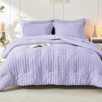 HYMOKEGE Light Purple King Size Comforter Set Seersucker 7 Pieces, All Season Luxury Bed in a Bag for Bedroom, Bedding Set with Comforter, Sheets, Pillowcases & Shams