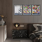 Novatique Graffiti Wall Art Colorful Banksy Wall Art Behind the Curtain Street Art Canvas Print Framed for Living Room Bedroom,12" x 16" x 3Pcs