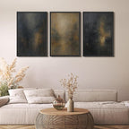 MUDECOR Framed Wall Art Print Set Dark Abstract Modern Contemporary in Navy Blue and Gold Brushstrokes Illustrations Modern Art Decorative Colorful for Living Room, Bedroom, Office - 16"x24"x3 Black