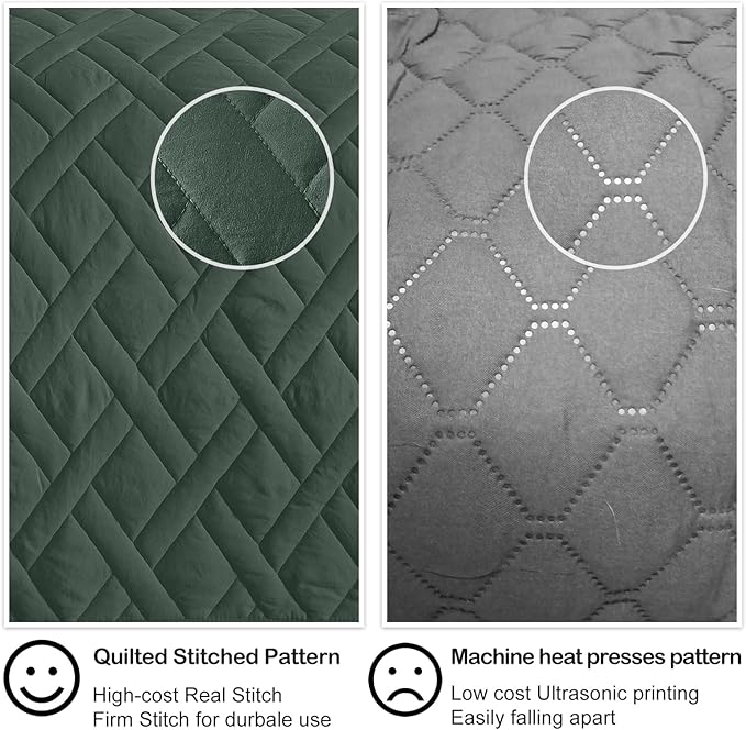 HORIMOTE HOME Quilt Set King Size Dark Green, Classic Geometric Diamond Stitched Pattern, Ultra Soft Microfiber Lightweight Bedding Bedspread Coverlet for All Season with 1 Quilt 2 Pillow Shams
