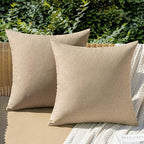 MIULEE Pack of 2 Decorative Outdoor Solid Waterproof Throw Pillow Covers Faux Linen Garden Farmhouse Cushion Cases for Patio Tent Balcony Couch Sofa 16x16 Inch Light Tan
