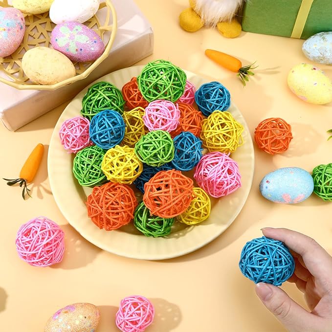 NOVWANG 40 Pcs Wicker Rattan Balls, Decorative Centerpiece Fillers for Easter, Spring Party, Home Decor