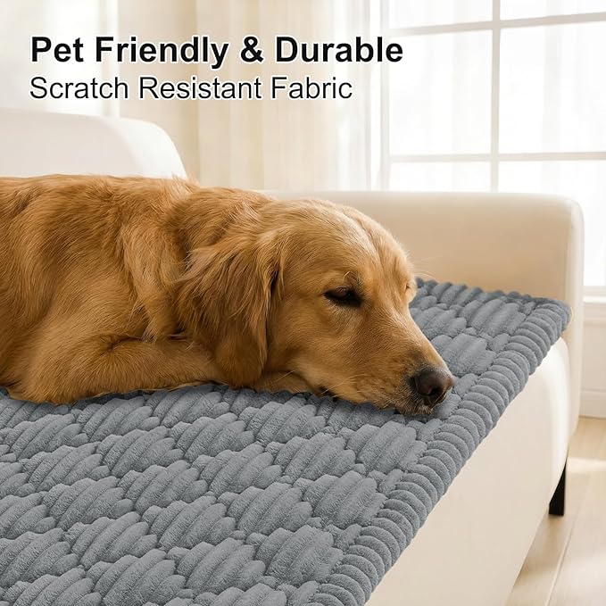 Smiry Pet Couch Cover for Dogs Washable, Non-Slip Fuzzy Couch Covers for 3 Cushion Sofa Pet Friendly, Soft Thick Furniture Protector Sofa Slipcover Mat for Dogs (Grey, 27.6" x 88")