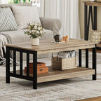 ChooChoo Farmhouse Coffee Table, Living Room Table with Shelf, 40 Rustic Oak & Black