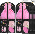 Windyun 10 Pack Garment Bags for Dance Costumes Kids 40 Inch Bags Hanging Clothes with 3 Clear Zipper Pocket Waterproof Garment Cover for Dance Competition, Travel, Closet Storage (Translucent Black)