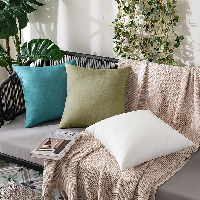 MIULEE Pack of 2 Decorative Outdoor Solid Waterproof Throw Pillow Covers Spring Faux Linen Garden Farmhouse Cushion Cases for Patio Tent Balcony Couch Sofa 20x12 Inch Light Olive Green