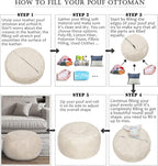 Thgonwid Unstuffed Moroccan Ottoman Pouf Cover, Ottoman Footstool Storage Solution, Bean Bag Chair, Foot Rest, Ivory White