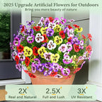 MARTINE MALL 18 Bundles Artificial Flowers for Outdoors, Fake Outdoor Flowers, Fake Pansy Faux Plants Outdoor UV Resistant Silk Pansy Flowers for Planters Indoor Porch Decor (Mix Colors)