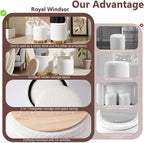 Royal Windsor Boucle Round Ottoman with Storage Set of 2, Vanity Stool with Storage for Bedroom, Ottoman Coffee Table Gold-Tone Ring Around The Base, Small Foot Stool for Living Room, White