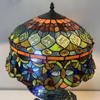 Tiffany Lamp Shade Replacement Only 16X9 Inch Stained Glass Banker Jeweled Lampshades 1 Pcs Hat Light Cover Accessories for Table Lamp Floor Lamp Desk Reading Lights Study Room Lights