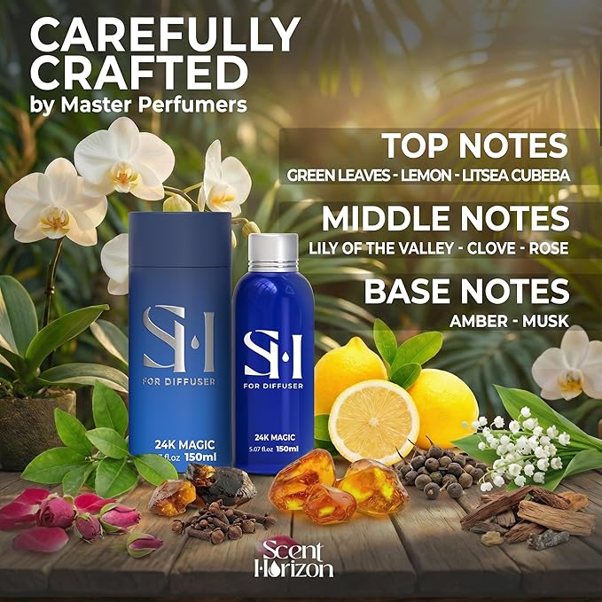 24K Magic No.1023 Hotel Diffuser Oil Refill, 5.07 Fl oz | 150ml, Luxury Home Scent Fragrance Oil for Diffuser Ultrasonic and Waterless Diffuser Oil and Crafting, Long-Lasting Aroma