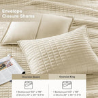 Comfort Spaces Ivory Oversized Queen Quilt Set 102"x118" Bedspread Quilted Summer Lightweight Microfiber Bedding Coverlet with Double Sided Stitching Soft All Season Cozy 3 Piece with Matching Shams