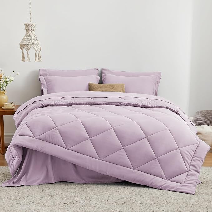 Love's cabin Twin XL Comforter Set Light Purple, 5 Pieces Twin XL Bed in a Bag, All Season Bedding Sets with 1 Comforter, 1 Flat Sheet, 1 Fitted Sheet, 1 Pillowcase and 1 Pillow Sham
