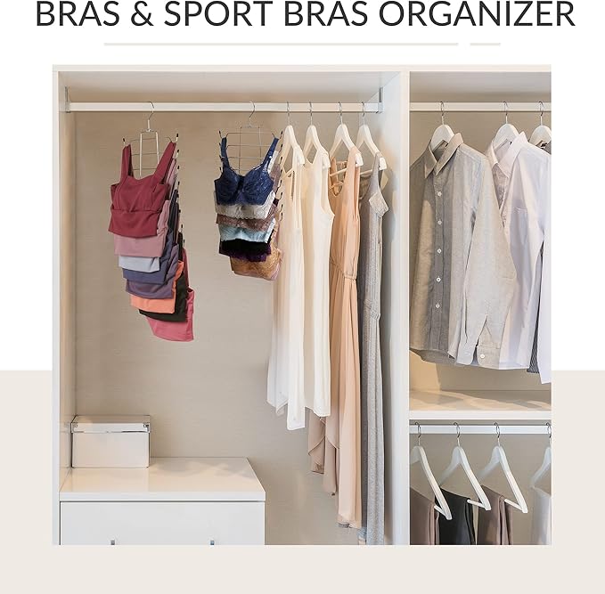 ZEDODIER 2 Pack Tank Top Hanger Space Saving, Bra Hangers for Closet Organizer, Hanging Bra Organizer Tank Tops Holder with 16 Hooks, Metal Closet Organizers and Storage Small Space Solutions, Silver