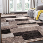FlyDOIT Modern Geometric Patchwork Area Rug, 6x9 Chocolate Large Rugs for Living Room, Rockwood Collection Indoor Rugs for Bedroom, Throw Carpet Floor Decor for Entryway Dining Room Office Nursery