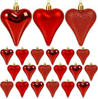 18 Pcs Valentines Tree Heart Ornaments Red Valentines Tree Decorations 3 Style 3.2" Heart Shaped Valentine Hanging Ornaments for Christmas Tree Wedding Party Decoration