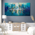 YDYSUNE Large Canvas Wall Art for Living Room - Abstract Wall Decor City View Framed Picture Artwork for Decorative Paintings Teal and White Modern Office Bedroom Art Size 29x58inch
