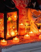 Halloween Flameless Candles, 12-Pack Orange Tea Lights Candles Battery Operated, LED Pumpkin Lights Flickering, Electric Fake Tealight Candles, 1.5'' D X 1.25'' H