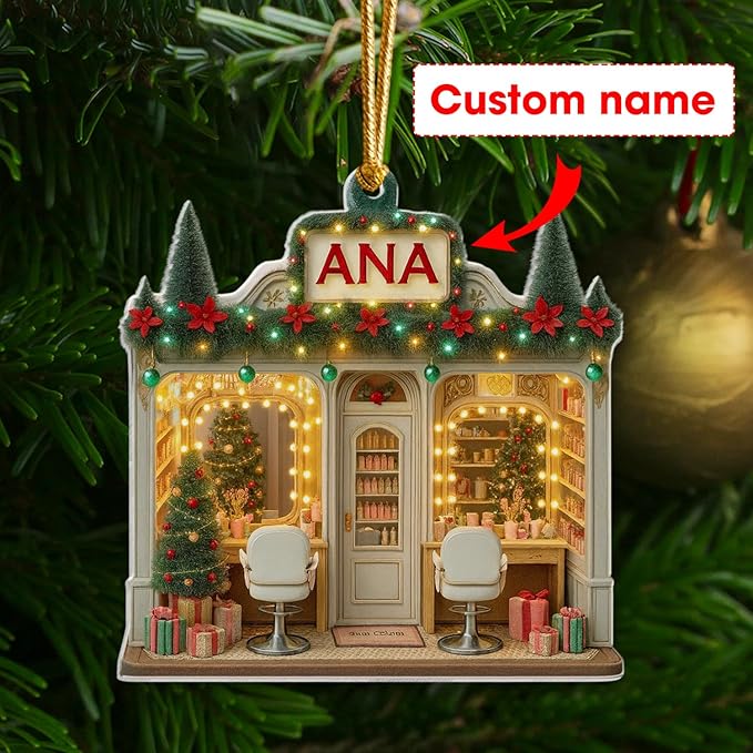 Personalized Hair Salon Christmas Ornament 2025, Custom 2D Flat Acrylic Ornament, for Hairdresser, Stylist Keepsake, Beauty Salon Christmas Tree Decoration