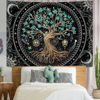 Lunerfex Tree of Life Tapastry Butterfly Moon Tapastry Flower Green Tree Tapestries Mandala Wall Hanging for Bedroom and Living Room Decor 70×90 Inches