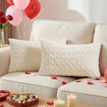 FUTEI Cream White Decorative Throw Pillow Covers 12x20 Inch Set of 2,Soft Solid Rose Swirl Textured Lumbar Pillow Case,Valentine's Day Decor for Couch Living Room