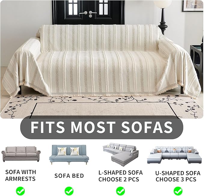 HAOMAIJIA Non Slip Couch Cover Sofa Covers for 3 Cushion Couch Washable sectional Couch Covers for Dogs pet Furniture Protector Couch Cover Blanket for Living Room (TM-Cream White, 71"x118")