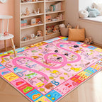 Kids Rugs Playmat for Bedroom Kids Room, Educational ABC Rug for Classroom, Non-Slip Washable Playroom Carpet for Boys Girls, Zoo Road Play Mat, 4x5 Pink