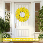 26 Inch Spring Wreaths for Front Door Large Spring Door Wreath Easter Valentines Wild Floral Summer Wreaths Outside All Season for Farmhouse Porch Wall Wedding Living Room Home Decor(Yellow)